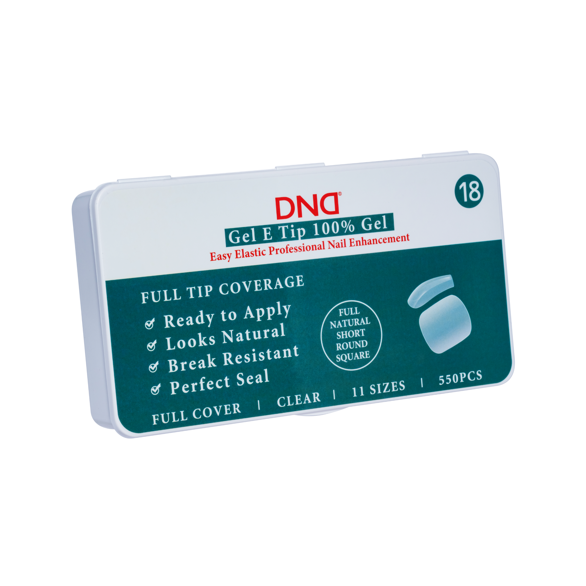 DND Gel E Tips - Full Natural Short Round Square #18